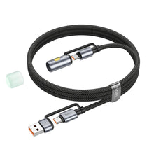 Заредете изображение във визуализатора на галерията – HOCO cable All-in-one USB A / Type C to Type C / LED Light 3A 60W U138 1,2 m black
