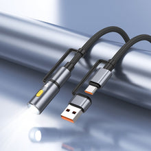 Заредете изображение във визуализатора на галерията – HOCO cable All-in-one USB A / Type C to Type C / LED Light 3A 60W U138 1,2 m black
