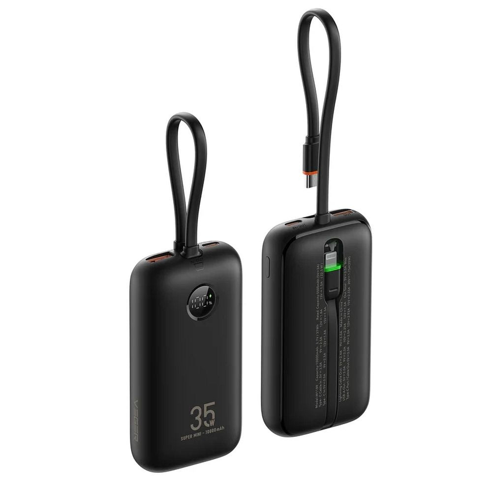 VEGER powerbank 10000 mAh with built-in cables Type C / Lightning PD QC3.0 35W K1 (W1188) black