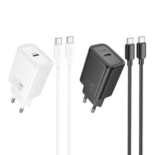 Заредете изображение във визуализатора на галерията – HOCO wall charger Type C + cable Type C to Type C PD QC 20W N60 black
