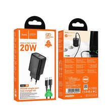 Заредете изображение във визуализатора на галерията – HOCO wall charger Type C + cable Type C to Type C PD QC 20W N60 black
