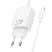 Заредете изображение във визуализатора на галерията – HOCO wall charger Type C + cable Type C to Lightning PD QC 20W N60 white
