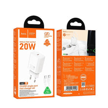 Заредете изображение във визуализатора на галерията – HOCO wall charger Type C + cable Type C to Lightning PD QC 20W N60 white
