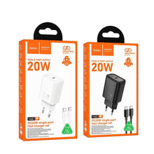 Заредете изображение във визуализатора на галерията – HOCO wall charger Type C + cable Type C to Lightning PD QC 20W N60 white
