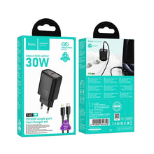 Заредете изображение във визуализатора на галерията – HOCO wall charger Type C + cable Type C to Lightning PD QC 30W N62 black
