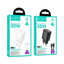 Заредете изображение във визуализатора на галерията – HOCO wall charger Type C + cable Type C to Lightning PD QC 30W N62 black
