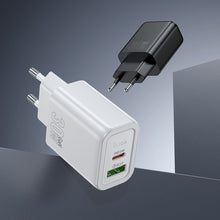 Заредете изображение във визуализатора на галерията – HOCO wall charger USB A + Type C PD QC3.0 3A 30W N63 white
