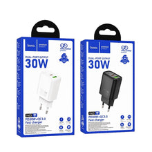 Заредете изображение във визуализатора на галерията – HOCO wall charger USB A + Type C PD QC3.0 3A 30W N63 white
