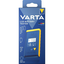 Заредете изображение във визуализатора на галерията – VARTA battery tester with digital display (AA, AAA, Type C, Type D, 9V, button) 893101111 blue
