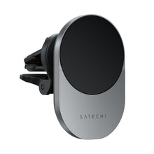 Заредете изображение във визуализатора на галерията – SATECHI magnetic car holder for air vent with wireless chargibg compatible with MagSafe Qi2 15W ST-Q2CCM space gray
