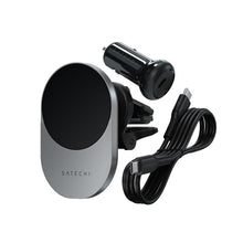 Заредете изображение във визуализатора на галерията – SATECHI magnetic car holder for air vent with wireless chargibg compatible with MagSafe Qi2 15W ST-Q2CCM space gray

