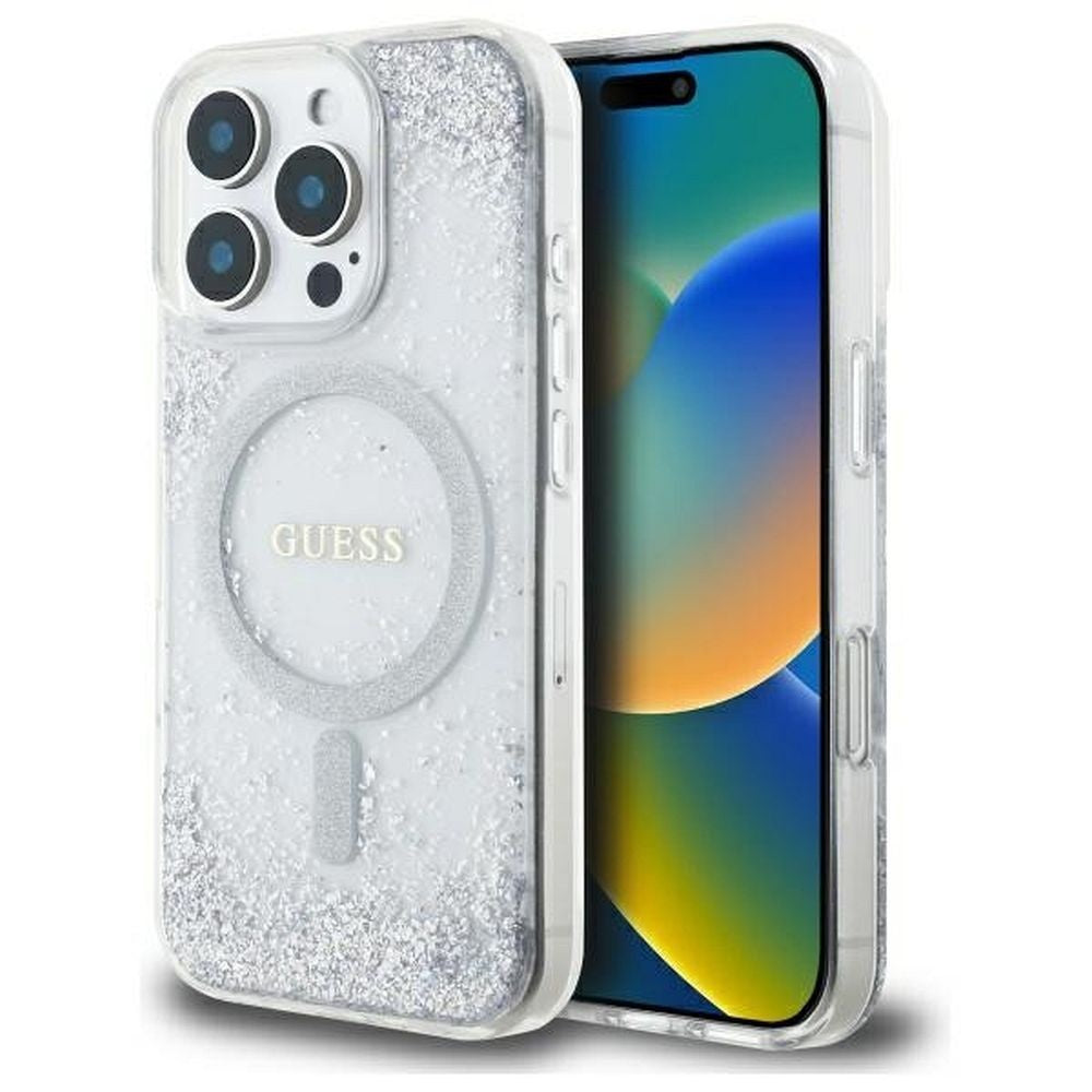 Оригинален гръб GUESS за IPHONE 16 Pro compatible with MagSafe GUHMP16LRGRGES (Resin Gradient Glitter) сребрист