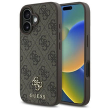 Заредете изображение във визуализатора на галерията – GUESS case for IPHONE 16 comaptible with MagSafe GUHMP16SP4SM4MW (PU 4G Small and Classic) brown
