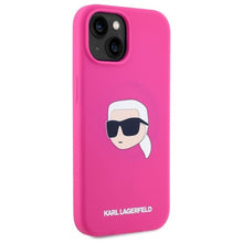 Заредете изображение във визуализатора на галерията – KARL LAGERFELD case for IPHONE 15 compatible with MagSafe KLHMP15SSKHPPLF (SIL KL Head Print) fuschia
