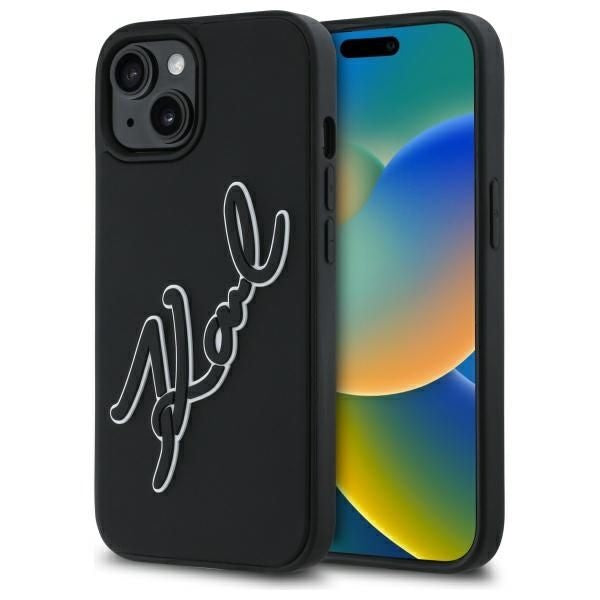 KARL LAGERFELD case for IPHONE 15 KLHCP15S3DRKSDLK (3D Rubber Signature) black