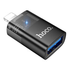 Заредете изображение във визуализатора на галерията – HOCO adapter OTG Lightning (male) to USB A (female) UA36 black transparent
