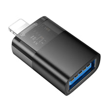 Заредете изображение във визуализатора на галерията – HOCO adapter OTG Lightning (male) to USB A (female) UA36 black transparent
