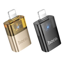 Заредете изображение във визуализатора на галерията – HOCO adapter OTG Lightning (male) to USB A (female) UA36 black transparent
