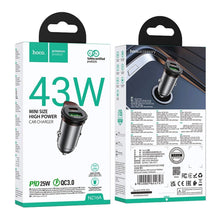 Заредете изображение във визуализатора на галерията – HOCO car charger USB A + Type C PD QC3.0 43W NZ16A metal gray
