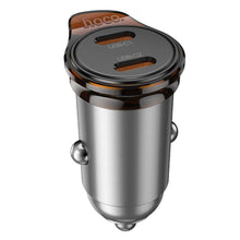 Заредете изображение във визуализатора на галерията – HOCO car charger 2 x Type C PD QC3.0 45W NZ16B metal gray
