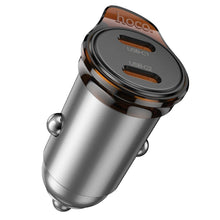 Заредете изображение във визуализатора на галерията – HOCO car charger 2 x Type C PD QC3.0 45W NZ16B metal gray
