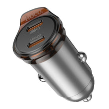 Заредете изображение във визуализатора на галерията – HOCO car charger 2 x Type C PD QC3.0 45W NZ16B metal gray
