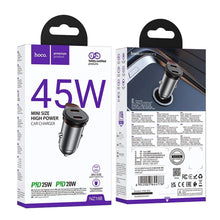 Заредете изображение във визуализатора на галерията – HOCO car charger 2 x Type C PD QC3.0 45W NZ16B metal gray
