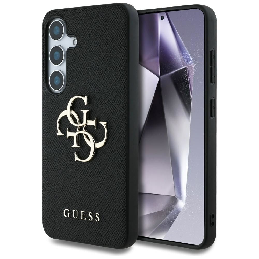 Оригинален гръб GUESS за SAMSUNG S25 GUHCS25SPGT4MBK (PU Grained Big 4G and Classic Logo) черен