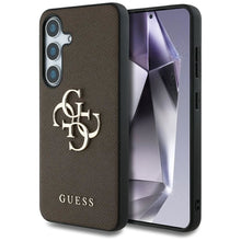 Заредете изображение във визуализатора на галерията – GUESS case for SAMSUNG S25 GUHCS25SPGT4MBW (PU Grained Big 4G and Classic Logo) brown
