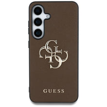 Заредете изображение във визуализатора на галерията – GUESS case for SAMSUNG S25 GUHCS25SPGT4MBW (PU Grained Big 4G and Classic Logo) brown
