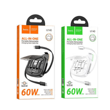 Заредете изображение във визуализатора на галерията – Кабел Hoco All-in-one retractable charging data cable set PD 3A 60W U140 0,95 m черен

