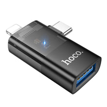 Заредете изображение във визуализатора на галерията – HOCO adapter OTG 2in1 Lightning (male) / Type C (male) to USB A (female) UA36E black
