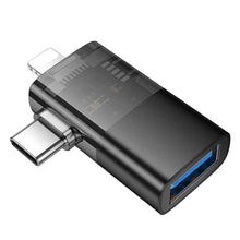 Заредете изображение във визуализатора на галерията – HOCO adapter OTG 2in1 Lightning (male) / Type C (male) to USB A (female) UA36E black
