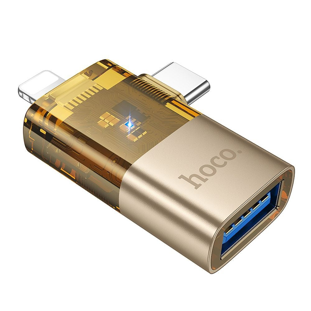 HOCO adapter OTG 2in1 Lightning (male) / Type C (male) to USB A (female) UA36E gold