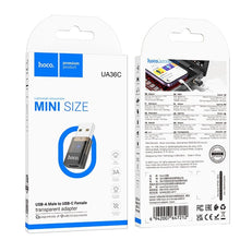Заредете изображение във визуализатора на галерията – HOCO adapter USB A (male) to Typ C (female) UA36C transparent black
