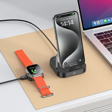 Заредете изображение във визуализатора на галерията – HOCO wireless charger 3in1 compatible with Apple Watch 3A 5W CQ16A black
