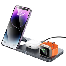 Заредете изображение във визуализатора на галерията – HOCO folding wireless charger 3in1 compatible with MagSafe and APPLE Watch 3A 15W CQ22 metal gray
