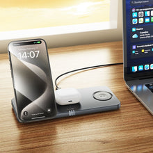 Заредете изображение във визуализатора на галерията – HOCO folding wireless charger 3in1 compatible with MagSafe and APPLE Watch 3A 15W CQ22 metal gray
