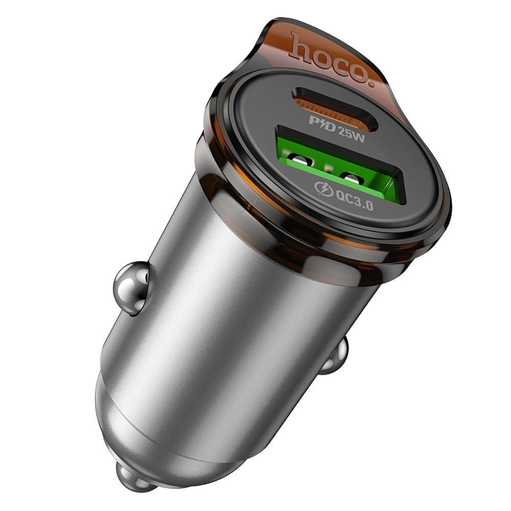 HOCO car charger USB A + Type C + cable Type C to Type C PD QC3.0 43W NZ16A metal gray