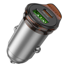 Заредете изображение във визуализатора на галерията – HOCO car charger USB A + Type C + cable Type C to Type C PD QC3.0 43W NZ16A metal gray
