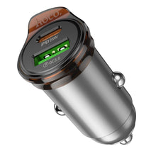 Заредете изображение във визуализатора на галерията – HOCO car charger USB A + Type C + cable Type C to Type C PD QC3.0 43W NZ16A metal gray
