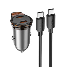 Заредете изображение във визуализатора на галерията – HOCO car charger 2 x Type C + cable Type C to Type C PD QC 45W NZ16B metal gray
