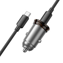 Заредете изображение във визуализатора на галерията – HOCO car charger 2 x Type C + cable Type C to Type C PD QC 45W NZ16B metal gray
