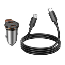 Заредете изображение във визуализатора на галерията – HOCO car charger 2 x Type C + cable Type C to Type C PD QC 45W NZ16B metal gray
