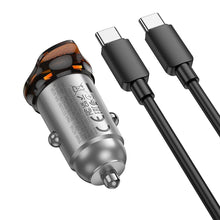 Заредете изображение във визуализатора на галерията – HOCO car charger 2 x Type C + cable Type C to Type C PD QC 45W NZ16B metal gray

