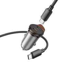 Заредете изображение във визуализатора на галерията – HOCO car charger 2 x Type C + cable Type C to Type C PD QC 45W NZ16B metal gray
