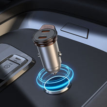 Заредете изображение във визуализатора на галерията – HOCO car charger 2 x Type C + cable Type C to Type C PD QC 45W NZ16B metal gray
