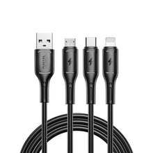 Заредете изображение във визуализатора на галерията – WiWU - Starlink Series Data Cable Wi-045E 3w1 USB A to USB C, Micro USB, Lightning 3,1A 1m - black
