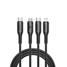 Заредете изображение във визуализатора на галерията – WiWU - Starlink Series Data Cable Wi-046E 3w1 USB C to USB C, Micro USB, Lightning 60W 1m - black
