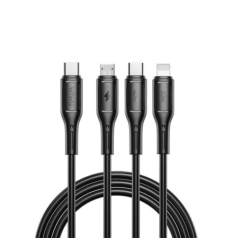 WiWU - Starlink Series Data Cable Wi-046E 3w1 USB C to USB C, Micro USB, Lightning 60W 1m - black